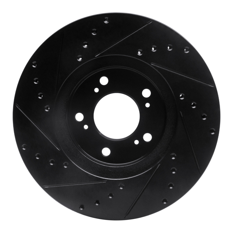 Acura RL Brake Rotor (1) - Front Right - R1 Concepts - Drilled & Slotted - Black - `99-`04